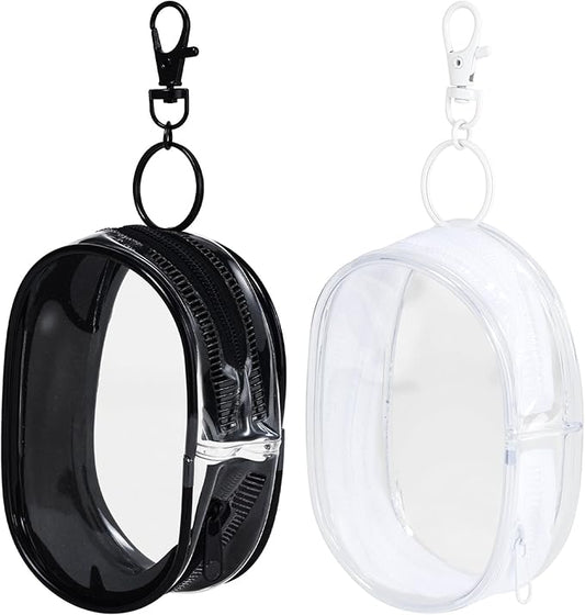 2pcs Clear Keychain Pouch, Portable Mini Zipper Case Makeup Bags with Hook, Small Waterproof PVC Figure Display Pouch Travel Cosmetic Case for Organizing Keys Lipstick- Black & White