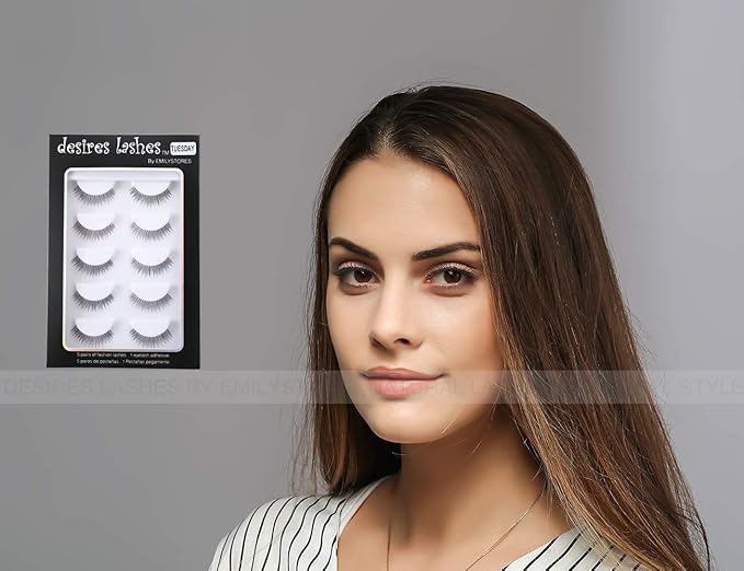 DESIRES LASHES False Eyelash Natural Wispy Fluffy Strip Style Asian Japanese Korean Clear Band Eye Lash 5 Pairs (02 Tuesday)