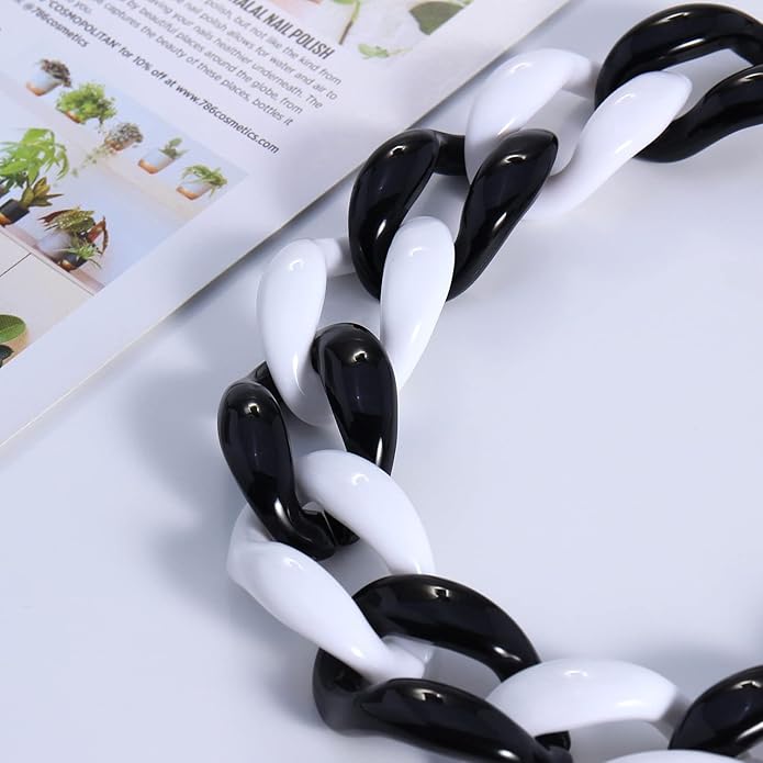 Firstmeet Chunky Acrylic Necklace Smooth Chain Link Cool Statement Choker Cuban Style Jewelry Gift for Women