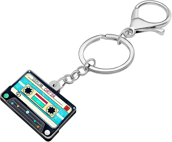 WEVENI Retro Acrylic 80s 90s Cassette Tape Keychains for Women Teen Girls Birthday Vintage Themed Party Accessories Charms