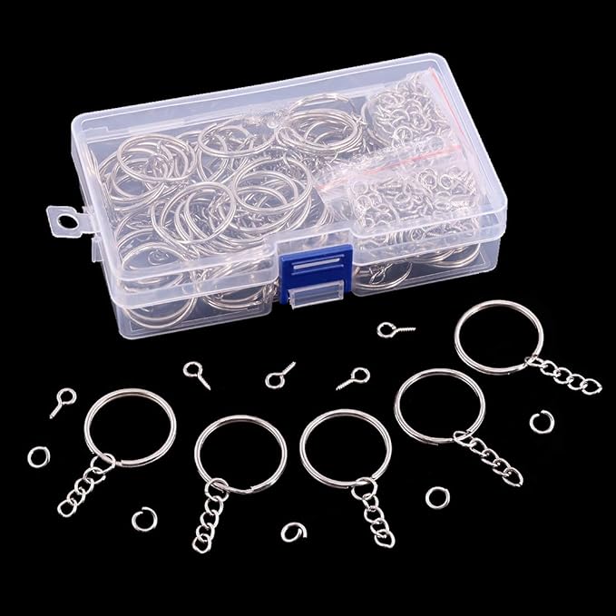 Swpeet 360Pcs 6/5" 30mm Sliver Key Chain Rings Kit, Including 120Pcs Keychain Rings with Chain and 120Pcs Jump Ring with 120Pcs Screw Eye Pins Bulk for Jewelry Findings Making (Sliver)