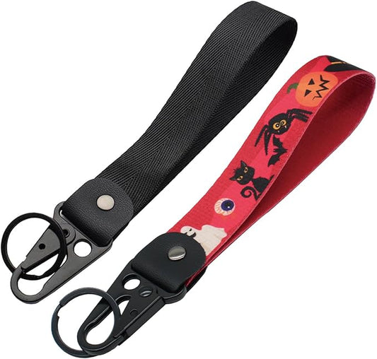 2 Pcs Classic Black & Floral Keychain Wristlet Lanyard for Women couples, Flower Wristlet Strap for Keys Hands-Free Wearable