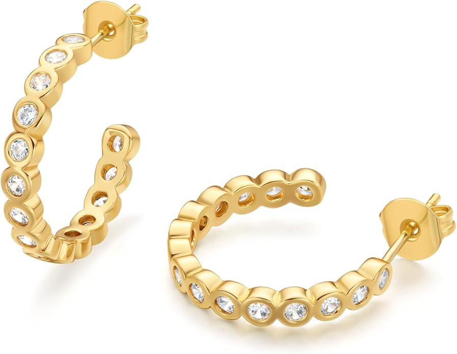 FRUMOS 925 Sterling Silver Huggie Earrings for Women 18K Gold Plated Hoop Earrings for Women Hypoallergenic Small Cubic Zirconia Huggie Earring