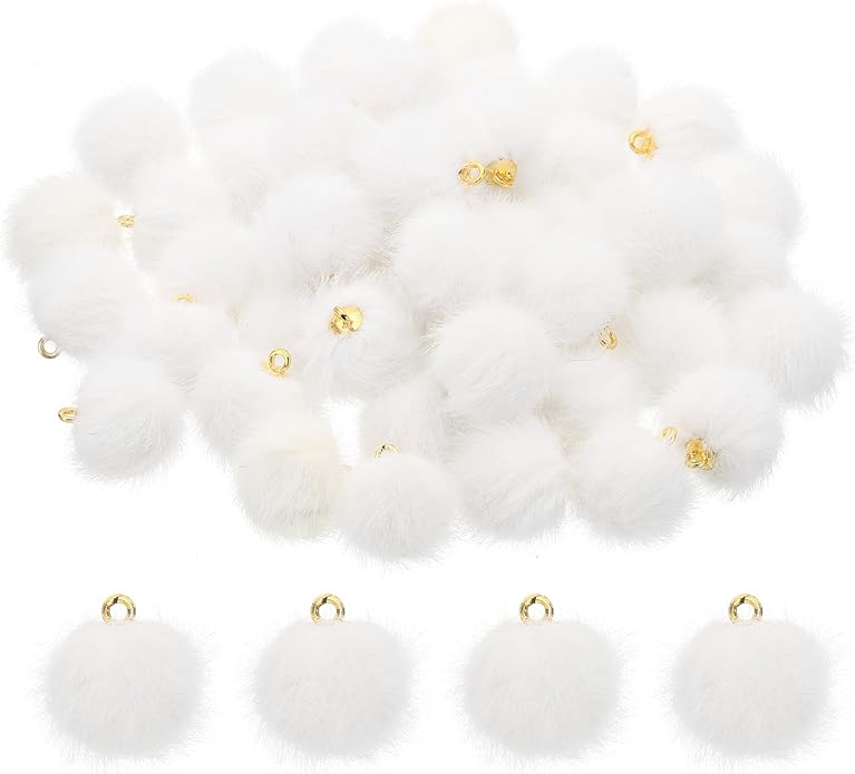 PATIKIL 50pcs Pom Poms Charm, Pompoms Charm Craft Pom Poms Pendants Balls Small Fluffy Tassel Bulk for Crafts Jewelry Making