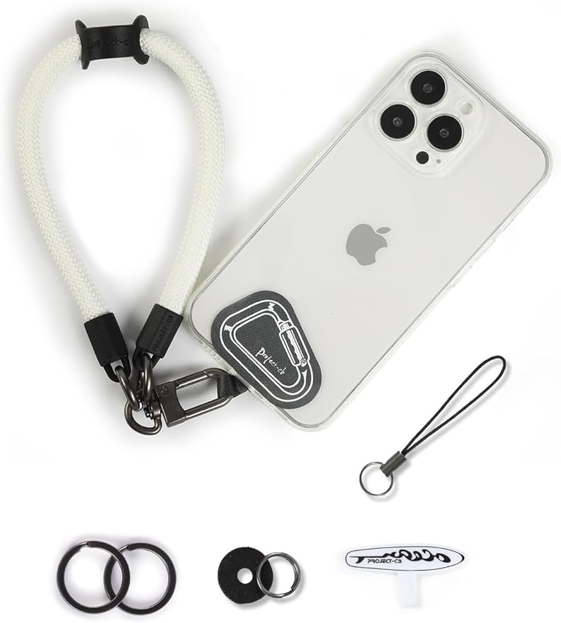 project-cb Hand Wrist Phone Strap,Phone Lanyard Patch ×2,Cell Phone Case Holder,Wristlet Strap for Key,AirPods,Camera (White, 15.7inch)