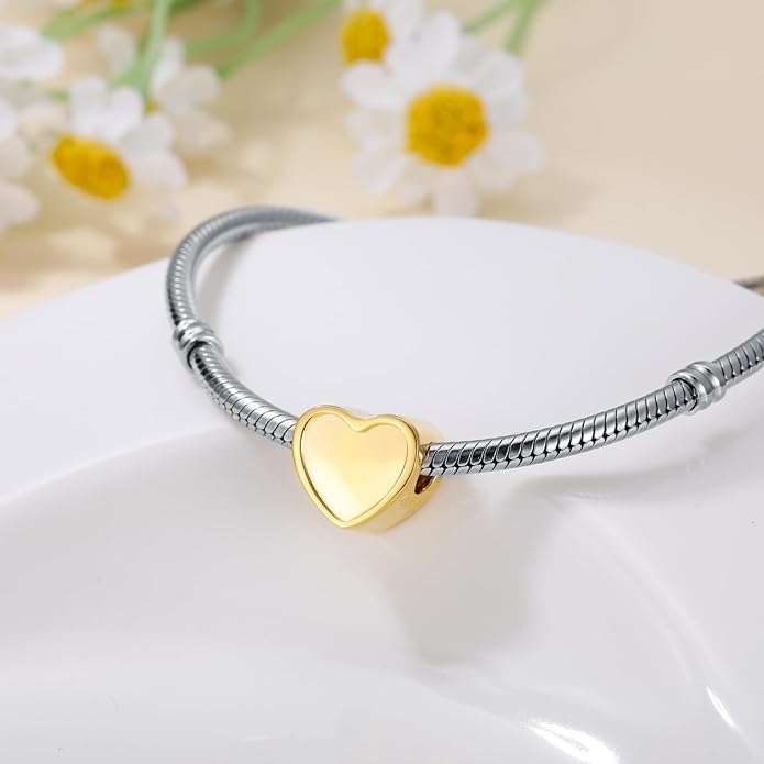LONAGO 925 Sterling Silver Personalized Photo Charm Fit Compatible for Bracelet Necklace Customized Heart Round Shape Picture Bead