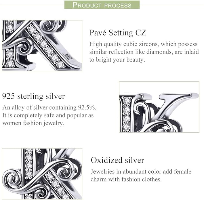 925 Sterling Silver Letter Charms for Pandora Bracelets Alphabet Initial Charms Beads Birthday Christmas Jewelry Gift for Women