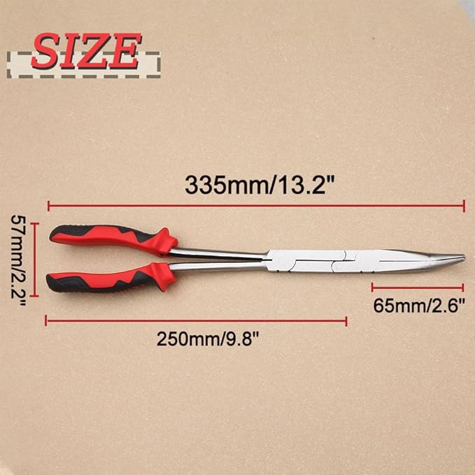 13 Inches Dual Pivot Pliers Double Joint Bent Long Nose Dual Material Pliers with Serrated Jaw 45 Degree Extra Long Reach Compound Action Pliers for Hard to Reach Narrow Spaces