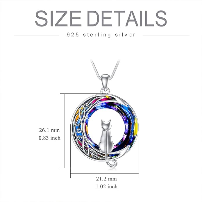 TOUPOP Cat Gifts for Cat Lovers One Two Three Four Cats Necklace Sterling Silver Cats on the Moon Pendant Necklace with Blue Circle Crystal Birthday Christmas Celtic Jewelry Gifts for Women