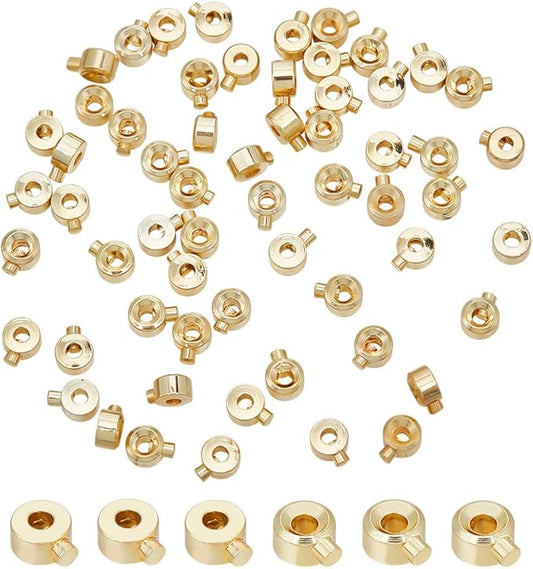 arricraft 60 Pcs Brass Crimp Beads, Real 14K Gold Plated Column Beads Cord End Caps Metal Loose Rondelle Spacer Beads for DIY Crafts Necklace Bracelet Jewelry Making
