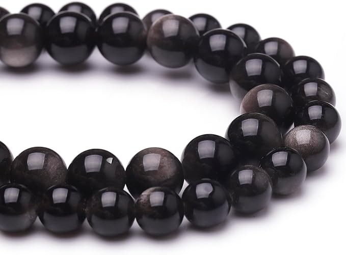 Natural Stone Beads for Jewelry Making,6mm Obsidian Polished Smooth Round Gemstone Beads for Bracelet Necklace 15 Inch