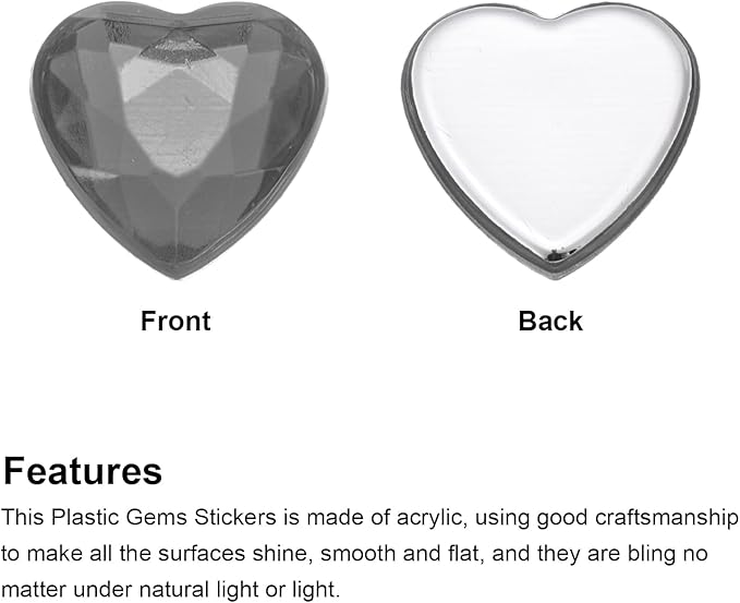 MECCANIXITY 40 Pcs Acrylic Heart Rhinestone 12mm Flat Back Plastic Gems Jewelry Stickers for Craft Bead Face Painting Costume Jewelry Making, Transparent Grey