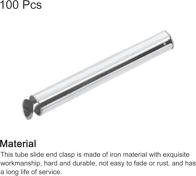 uxcell 100Pcs Slide on End Clasps, 30mm Tube Ball Bead Slider Crimp Ends for Multi-Strand DIY Craft Making, Silver Tone