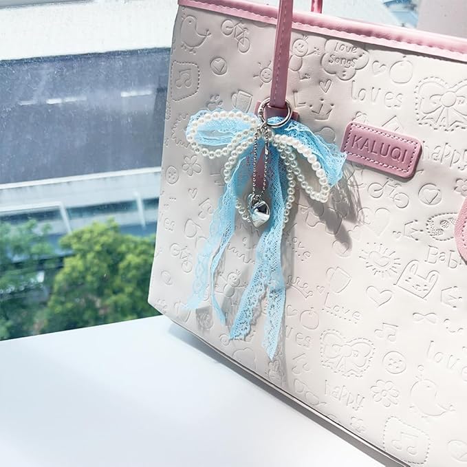 Pearl Bow Keychain Cute Y2k Lace Bowknot Keychain Coquette Aesthetic Accessories Bag Purse Handbag Backpack Charm