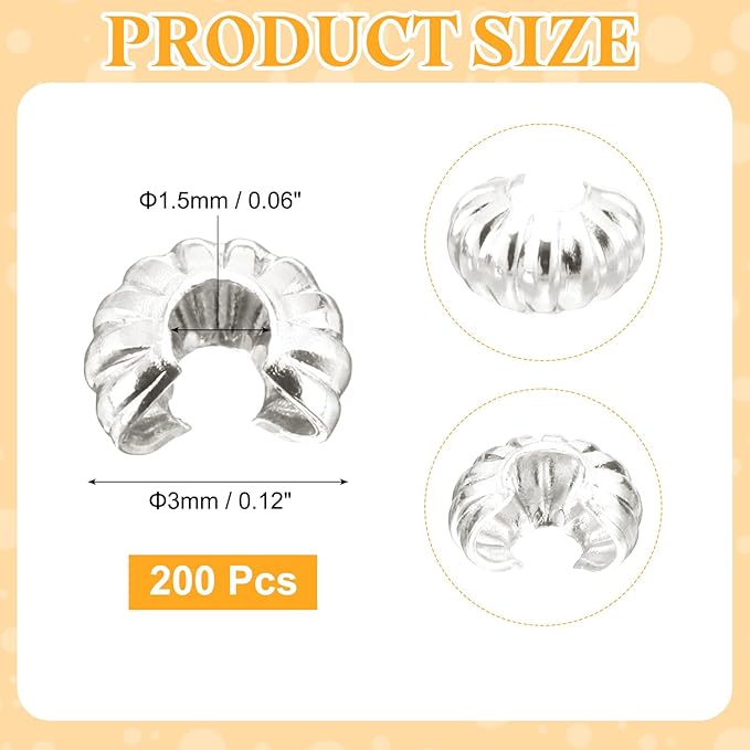 uxcell 200 Pcs Crimp Bead Covers, 3mm/0.12" Half Round Open Crimp Beads Knot Cover, Small Loose Beads End Tip Caps for Bracelet Jewelry Making Craft DIY, Silver