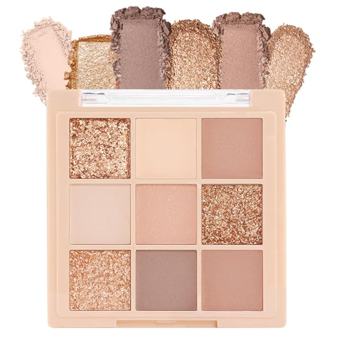AMY'S DIARY Matte nude neutral Eye Shadow Palette Makeup,Eyeshadow Long Lasting Waterproof Cruelty-Free, 9 Blendable Shades in Smooth for girls (01#)