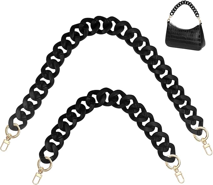 findTop 2 PCS Flat Chain Strap, Black Acrylic Chain Handbag Strap Replacement, DIY Craft (40cm and 60cm)