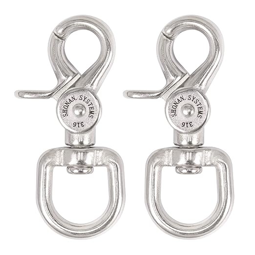 SHONAN 2.65" Trigger Snap Hooks, Marine Grade Stainless Steel 316 Swivel Trigger Snaps, 100 Lbs Capacity Scissor Snaps, 2 Pack Lobster Claw Clips for Flag Pole, Dog Leash, Camera Straps, and Cages