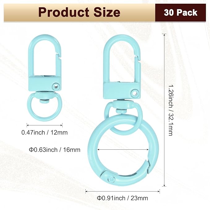 30-Pack Lobster Claw Clasp, Zinc Alloy Swivel Trigger Snaps Spring Clasps Hooks for Keychain Buckle/Lanyard/Straps/Purse, Spring Clasps Clips [Light Blue]
