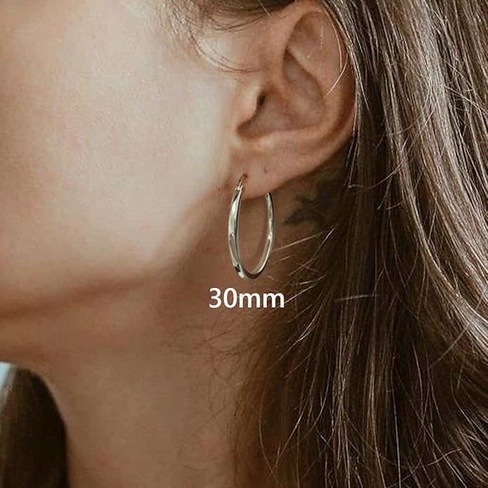 Hayoso 18K Gold Plated Hoop Earrings - 925 Sterling Silver Hoop Earrings Womens Hypoallergenic Hoops | Square Tube Hoop Earrings for Women 15mm/20mm/30mm/40mm