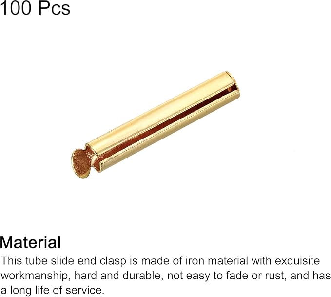 uxcell 100Pcs Slide on End Clasps, 20mm Tube Ball Bead Slider Crimp Ends for Multi-Strand DIY Craft Making, Light Golden