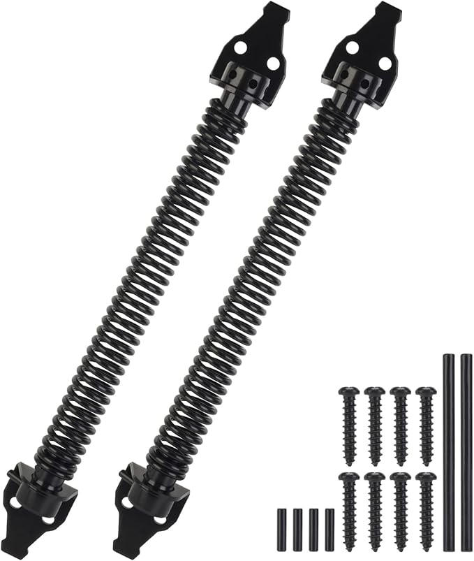 14" Gate Spring Self Closing Heavy Duty Outdoor Door Spring Automatic Metal Gate Closure Hardware with Adjustable Tool for Wooden and Vinyl Fence(Black, 2 Pack)