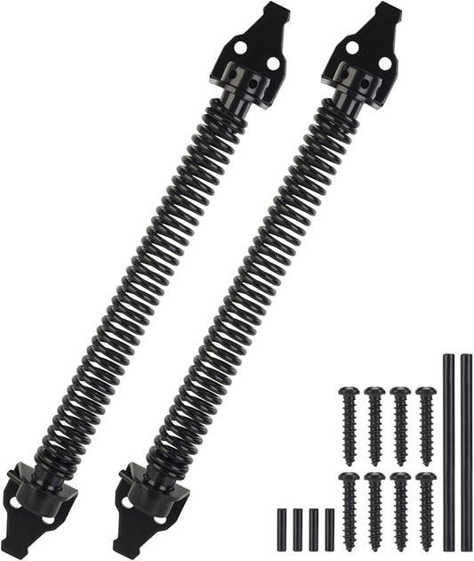 14" Gate Spring Self Closing Heavy Duty Outdoor Door Spring Automatic Metal Gate Closure Hardware with Adjustable Tool for Wooden and Vinyl Fence(Black, 2 Pack)