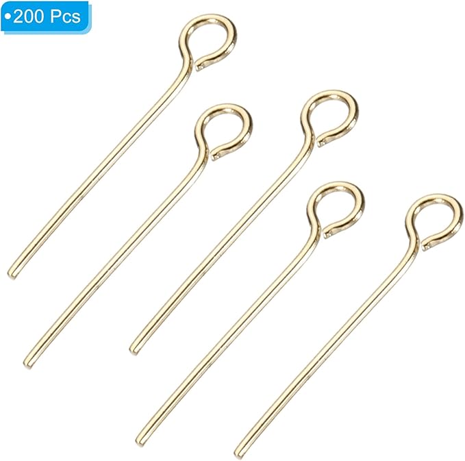 PATIKIL 200Pcs 304 Stainless Steel Jewelry Eye Pins 18mm 22 Gauge Gold Open Eye Pins for Jewelry Making DIY Craft Necklaces Bracelets Earrings