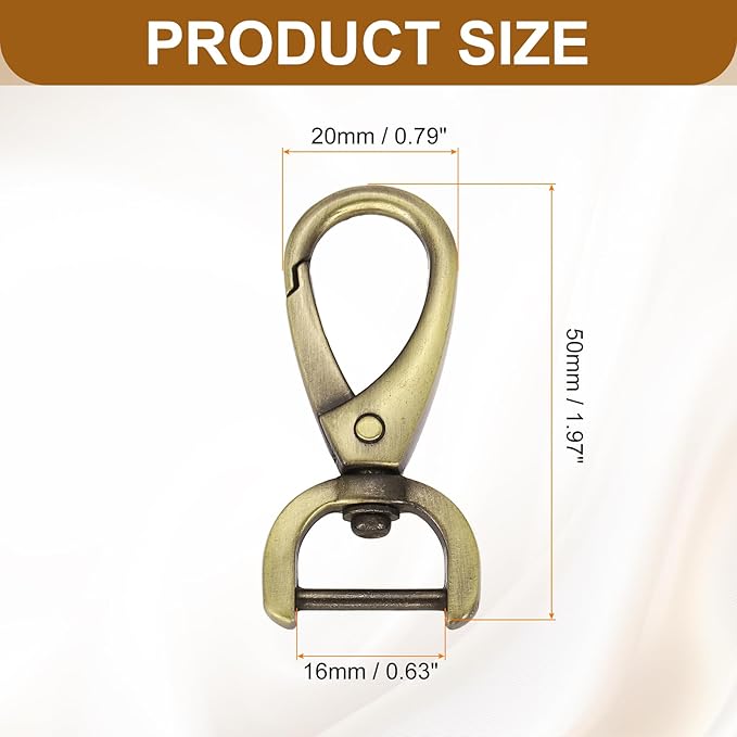 HARFINGTON 6pcs Detachable Snap Hook Swivel Clasp 5/8" (16mm) Zinc Alloy Lobster Claw Clasp for Keychain Lanyard Purse DIY Purse Strap, Light Brown