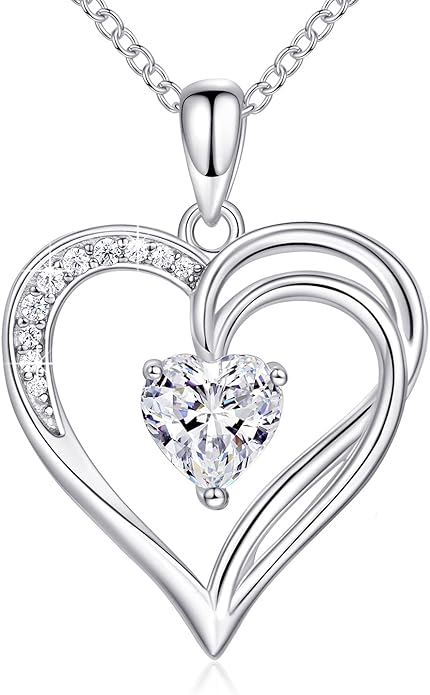AM ANNIS MUNN 925 Sterling Silver Heart Necklace for Women Birthstone Necklace Silver Jewelry for Womens Jewelry Gifts for Women Her Mom