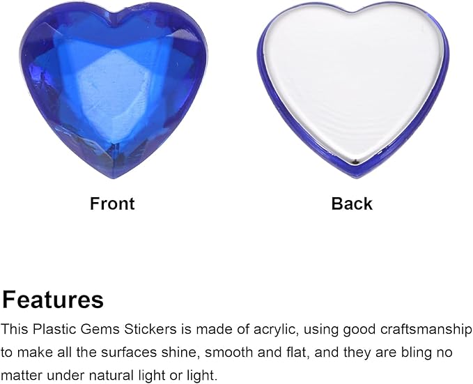 MECCANIXITY 40 Pcs Acrylic Heart Rhinestone 12mm Flat Back Plastic Gems Jewelry Stickers for Craft Bead Face Painting Costume Jewelry Making, Dark Blue