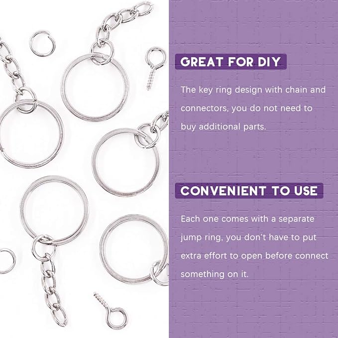 Swpeet 450Pcs 4/5 Inch 20mm Sliver Flat Key Chain Rings Kit, Including 150Pcs Split Keychain Rings with Chain and 150Pcs Jump Ring with 150Pcs Screw Eye Pins Bulk for Jewelry Findings Making