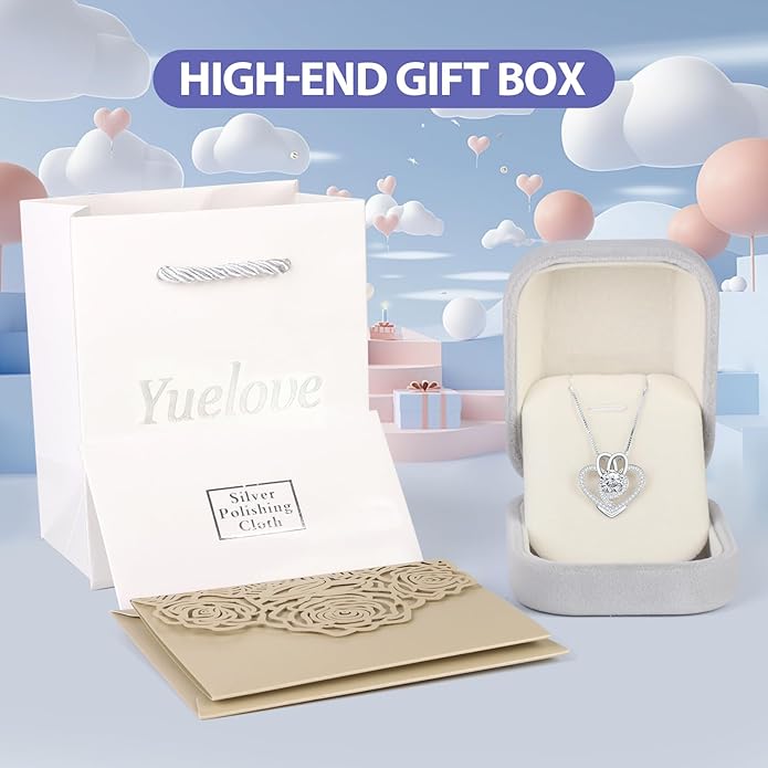 Yuelove Infinity Necklace for Women, 925 Sterling Silver Heart Necklace with 5A Zircon, White Gold Plated Adjustable Chain, Gift for Valentine's Day, Birthday, Anniversary for Wife, Girlfriend, Mom