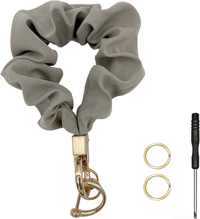 Scrunchie Wristlet Keychain for Women Men, Cute Stretchy Wrist KeyChain for Car Keys with 3 Keyrings and 1 D ring