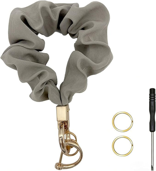 Scrunchie Wristlet Keychain for Women Men, Cute Stretchy Wrist KeyChain for Car Keys with 3 Keyrings and 1 D ring