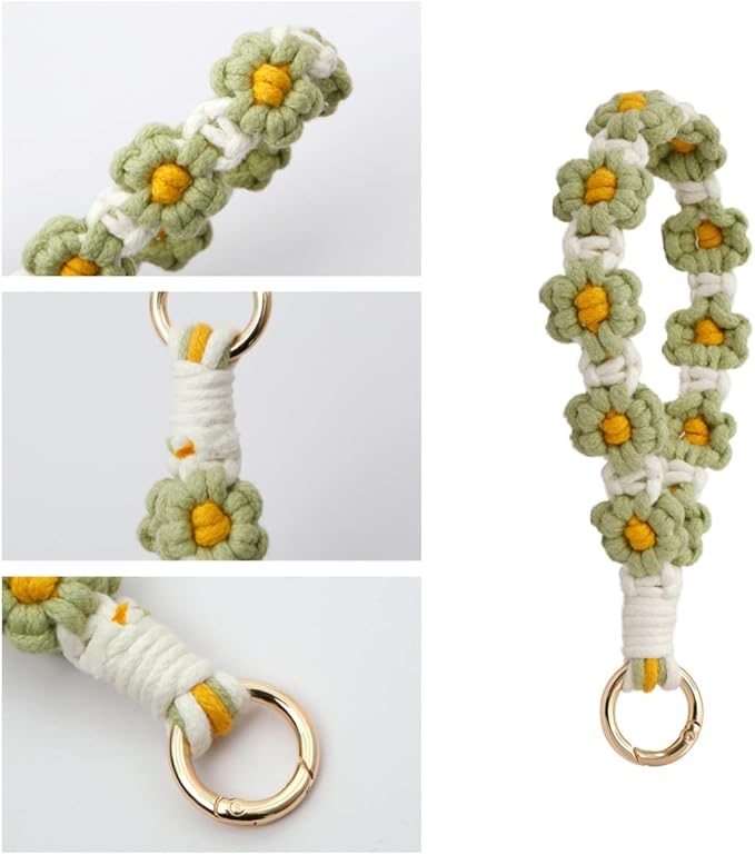 Boho Keychain Handmade Keychain Wristlet Key Chain Wrist Lanyard for Keys Cute daisy keychain for Women