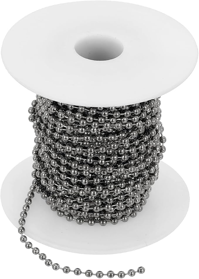 PATIKIL 10m/32.8ft Beaded Ball Chain, 2mm Stainless Steel Pull Chain Extension with 20 Pcs Connectors for Tag Chain, Keychain Rings, DIY Crafts, Dark Silver