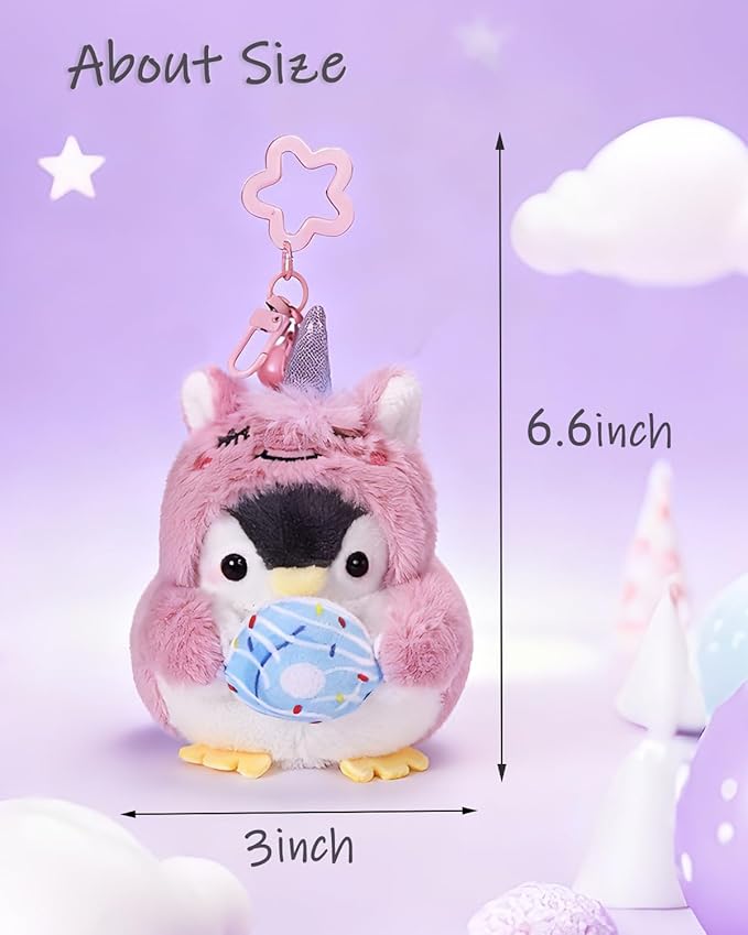 Penguin Plush Keychain Cute Stuff Cosplay Costume Change Clothing Donut Frog Unicorn Shiba Inu Bunny Tiger keyring
