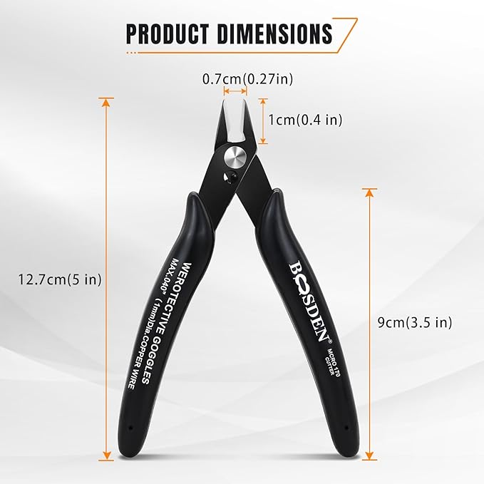 170 Wire Cutters, 10 Pack, Flush Cut Pliers 5 Inch, BOOSDEN Micro Wire Cutters Diagonal Cutting Pliers, Flush Cutter for Jewelry Making, Wire Snips Nippers for Artificial Flowers, Crafts, Zip Ties
