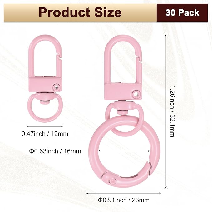 30-Pack Lobster Claw Clasp, Zinc Alloy Swivel Trigger Snaps Spring Clasps Hooks for Keychain Buckle/Lanyard/Straps/Purse, Spring Clasps Clips [Light Pink]