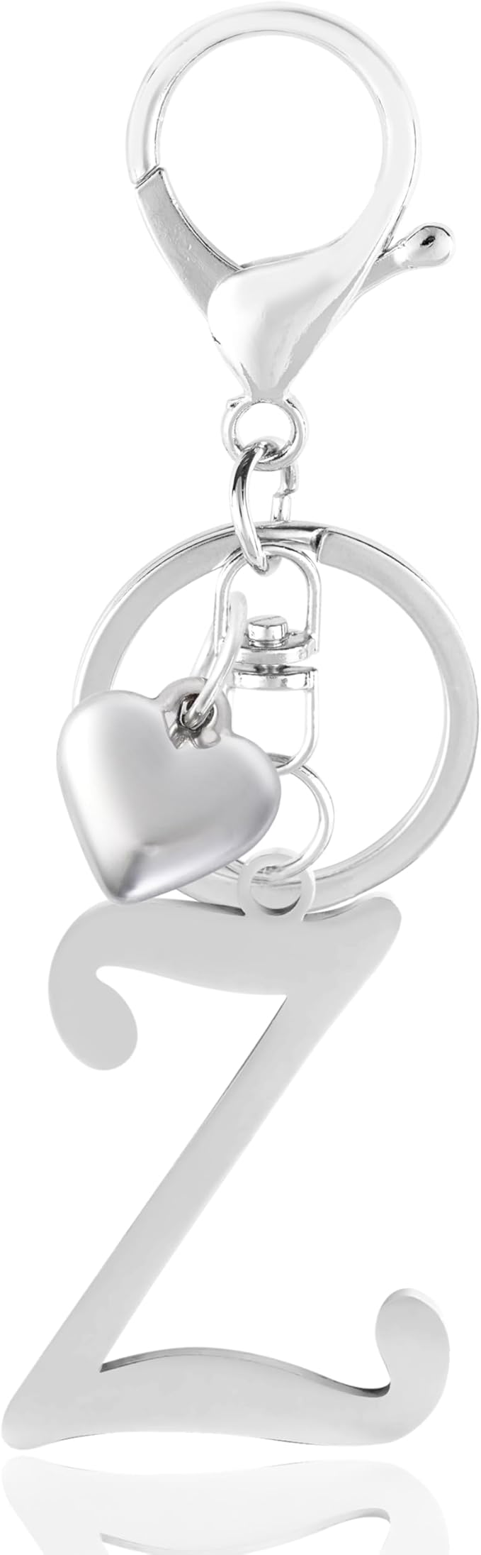 A-Z Heart Initial Letter Keychain, Stainless Steel Alphabet Charm for Handbags, Gift for Women and Girls