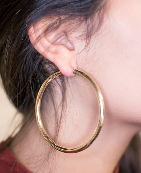 14K Gold Hoop Earrings, 4mm Thick