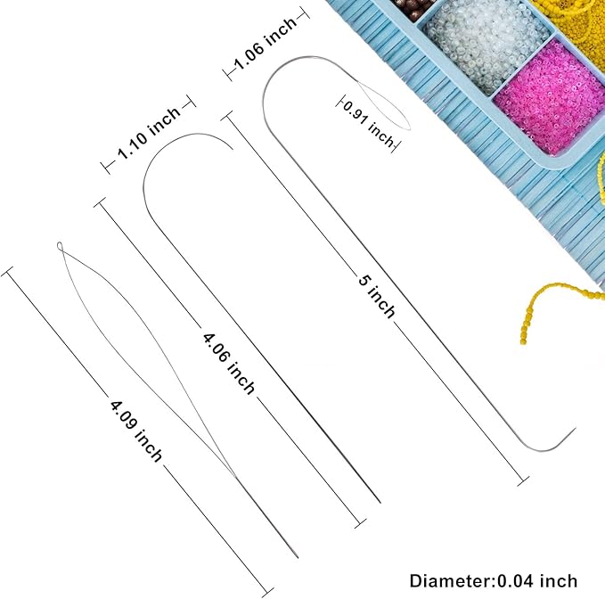 6-Piece Hook Big Eye Beading Needle with Handle, 4.2-5.3-inch Stainless Steel Beading Needle, Suitable for All Kinds of DIY Manual Glass Beads, Beading Machine for Beading Jewelry Technology