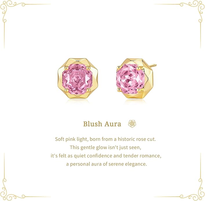 Cubic Zirconia Stud Earrings for Women | Rose Cut Simulated Diamond Earrings in 14K Gold Plated Sterling Silver Posts | Hypoallergenic Vintage Style | Wedding, Luxury Gift for Her