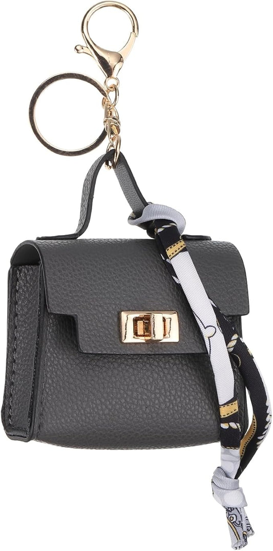 PATIKIL Mini Backpack Keychain, Cute Coin Purse Keychain PU Leather Backpack Purse Key Chain Little Earbud Bag Keychains for Women Mini Card Data Cable Organizer, Gray