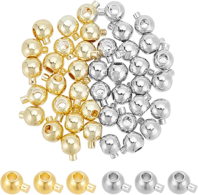 arricraft 40 Pcs 2 Colors Brass Beads, Loose Spacer Beads Metal Irregular Shape Crimp Charms Accessories for Bracelet Necklace Jewelry Making, Platinum/Golden