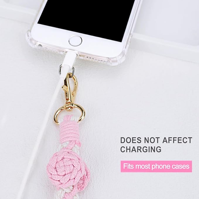 Boho Macrame Phone Wrist Strap, Cell Phone Lanyard with Tether Tab, Keychain Wristlet Charm, Anti-Loss Phone Chain