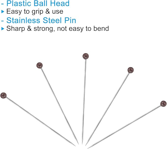 PATIKIL Sewing Pins, 200 Pcs 1.5 Inch Pearlized Ball Head Pins Straight Pin for Fabric, Decorative, Cloth Making, DIY, Brown