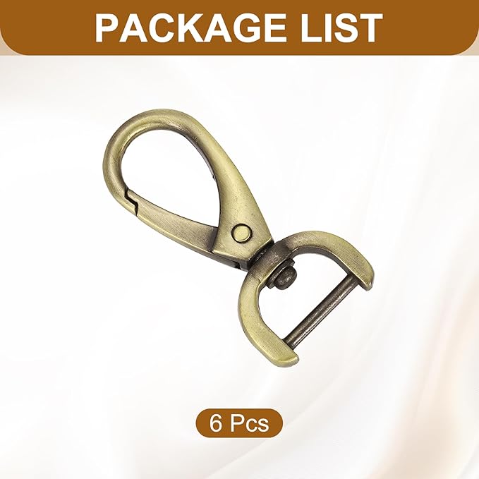HARFINGTON 6pcs Detachable Snap Hook Swivel Clasp 5/8" (16mm) Zinc Alloy Lobster Claw Clasp for Keychain Lanyard Purse DIY Purse Strap, Light Brown