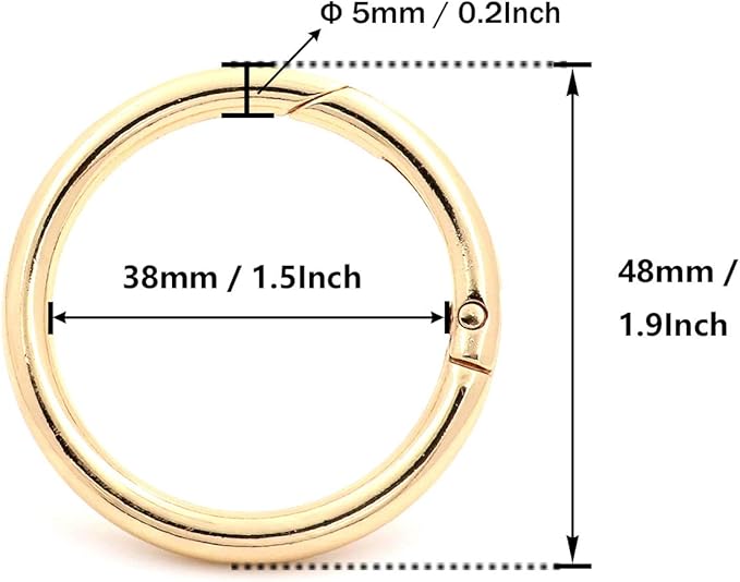BIKICOCO 1-1/2'' Round Spring Gate O-Ring Clasp Push Snap Hook Belt Hardware Loop, for Handbags, Keys